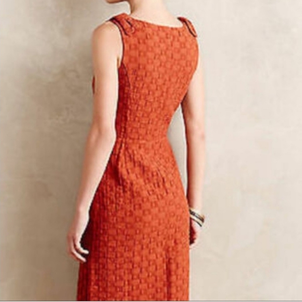 Anthropologie Tabitha Basketweave Textured Lined Pockets Dress 4 Quilted Rust - Picture 4 of 16